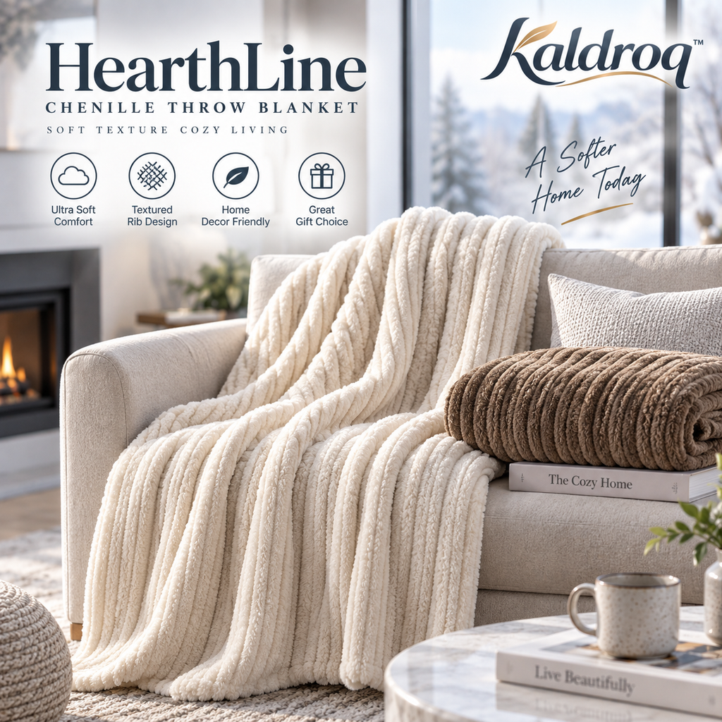 Kaldroq™ HearthLine 50 x 60 in Ribbed Chenille Throw Blanket – Soft Textured Sofa & Bed Throw