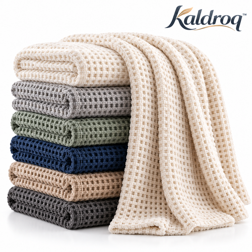Kaldroq™ CloudGrid 50 x 60 in Waffle-Knit Everyday Throw – Breathable Textured Couch Blanket