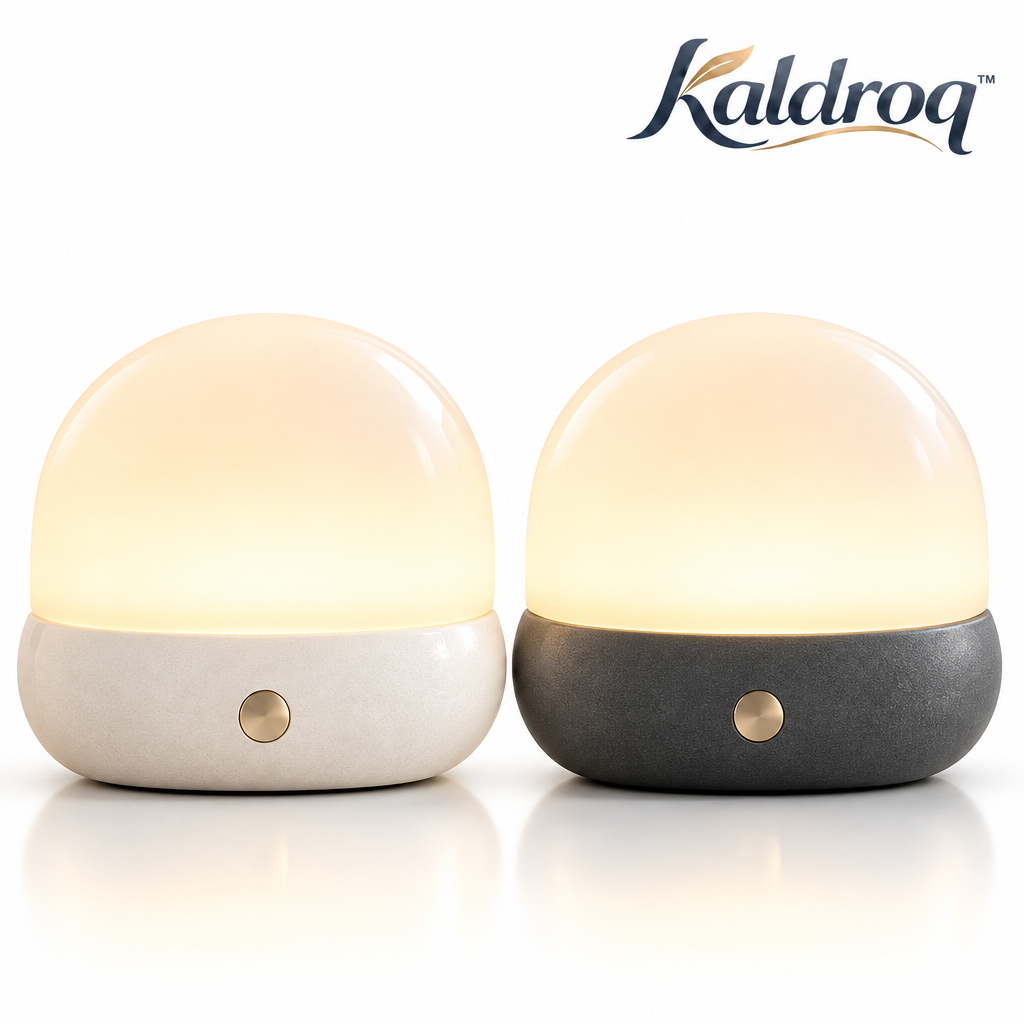 Kaldroq™ HaloPebble Rechargeable Ambient Table Lamp – Frosted Dome Touch Nightstand Light