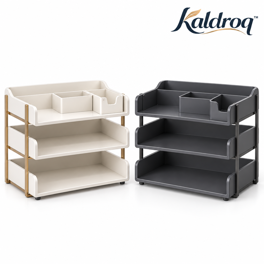 Kaldroq™ TierNest Modular Desktop Organizer – 3-Level Letter Tray & Accessories Station