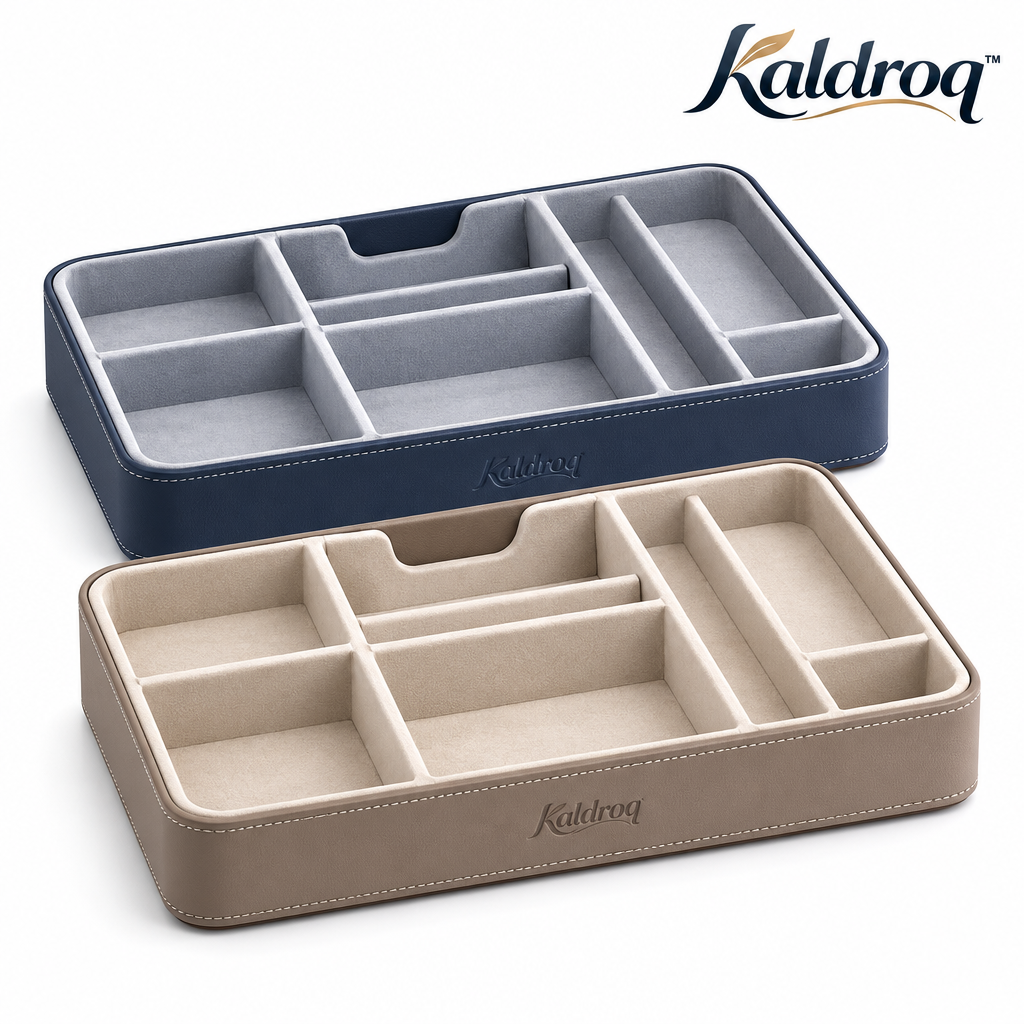 Kaldroq™ DockTray Valet Organizer – Entryway Catchall Tray with Phone & Key Compartments